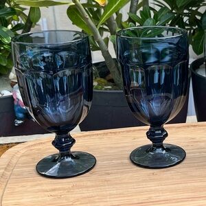 Vintage Pair of Libbey Duratuff Dark Blue Goblets